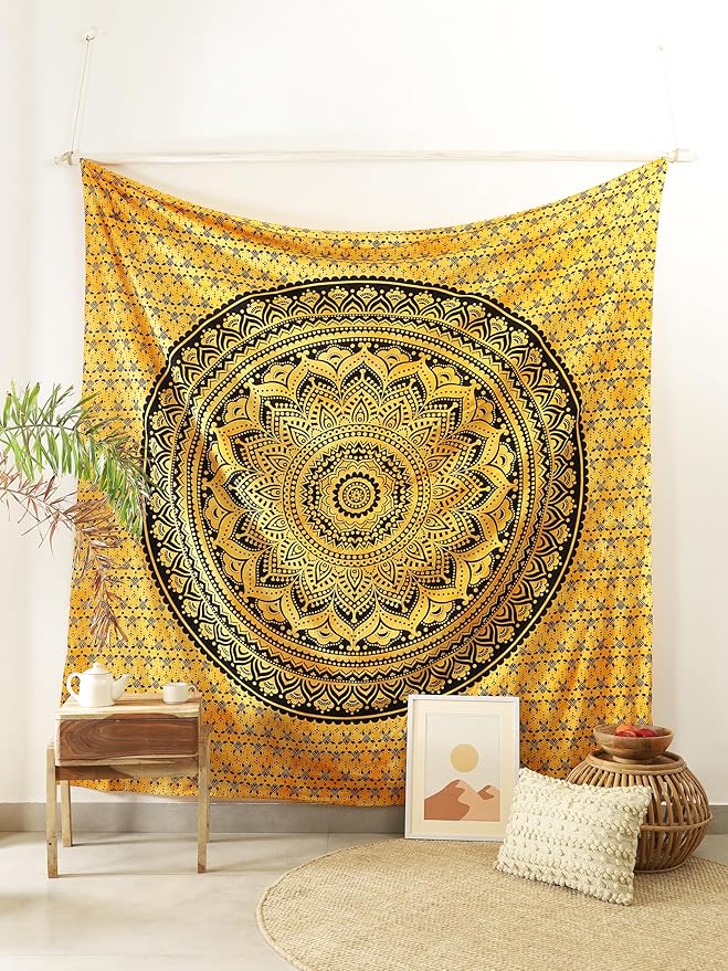 popular handicrafts queen mandala hippie tie dye psychedelic ombre tapestry wall hanging - indian maditation gypsy bohemian hippy dorm room decor yellow 81x88 inch