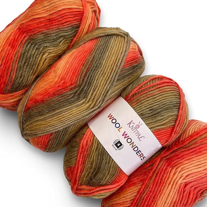 Wool Wonders Yarn for Crocheting, 4-Pack (640Yds / 400G), Free Patterns - Wool Yarn for Knitting - Aran/Heavy #4 Medium Worsted Weight - Orange Campfire