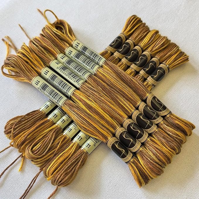 Magical Color Variegated Cross Stitch Thread Color Variations Embroidery Floss Pack, 8.7-Yard, Gold Brown, Pack of 12 Skeins