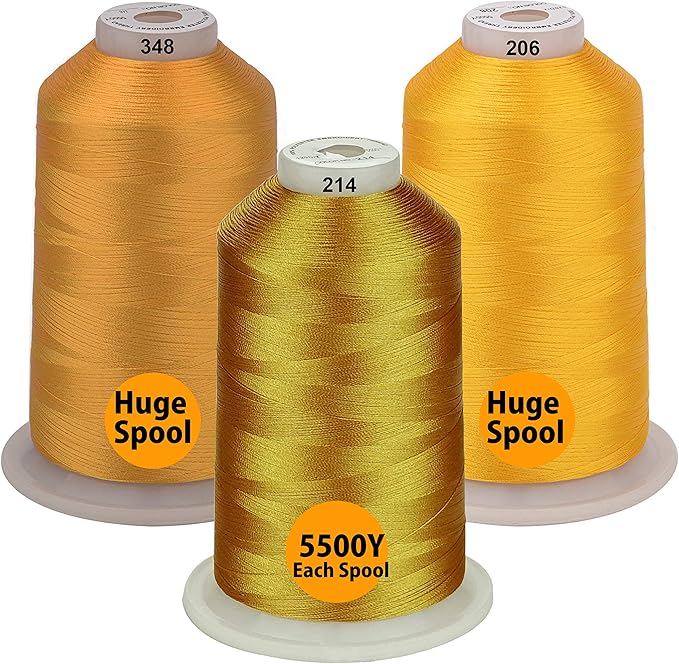 Simthread - 33 Selections - Various Assorted Color Packs of Polyester Embroidery Machine Thread Huge Spool 5500Y for All Sewing Embroidery Machines - Deep Gold