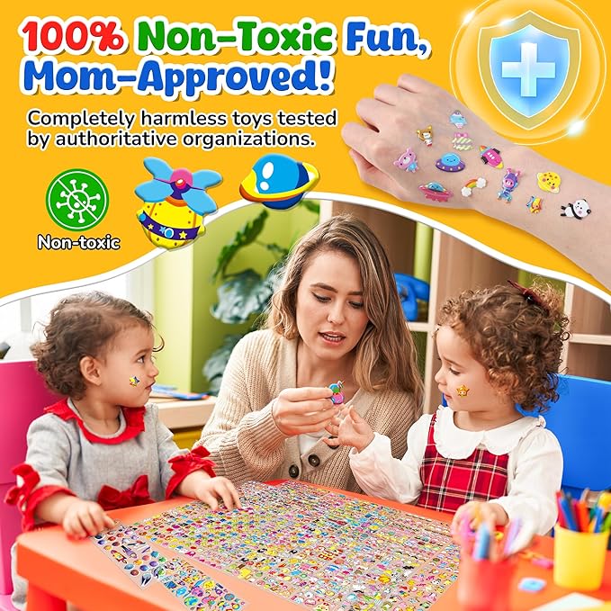 puffy stickers for kids toddlers, small 3d sticker variety pack, kid stickers sheets bulk, mini party favor for kids girls boy,80 sheets 4000+ unique patterns as teachers rewards gifts