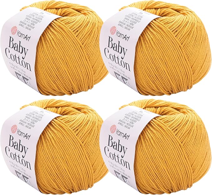 YarnArt Baby Cotton Yarn 4-Pack – Soft Knitting Yarn for Baby & Summer, 50% Cotton 50% Acrylic, 1.76 Oz Each, 180.44 Yds/Skein – Ideal for Amigurumi & Crochet Projects (433)