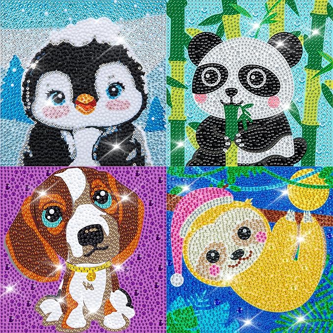 Labeol Diamond Art Kits for Kids Crafts for Girls Ages 6-8-10-12 Easy to DIY Creative Diamond Art Sticker Craft by Numbers Kits for Kids and Adult Beginners (4 Pack Chic)