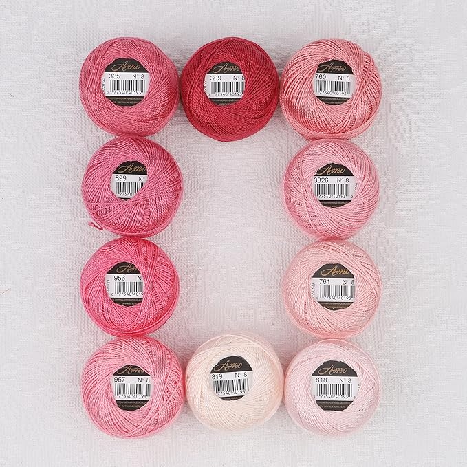 Size 8 Double Mercerized Egyptian Long Staple Cotton Pearl Thread Ball 5 Grams Rainbow Color Embroidery Thread 10 Colors per Box for Crochet Hardanger Cross Stitch Hand Embroidery (Set B)