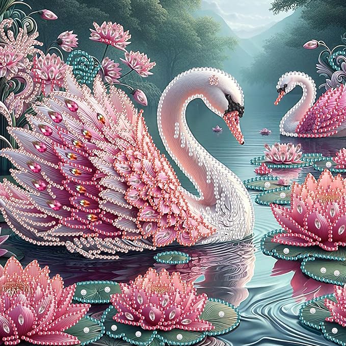 AiYuanzsh 5D Special Shape Diamond Art Kits for Beginners, Diamond Painting Kits for Adults, Crystal Rhinestones Diamond Painting for Home Wall Decoration Gift 12×12 inch/30×30 cm, Beautiful Swan