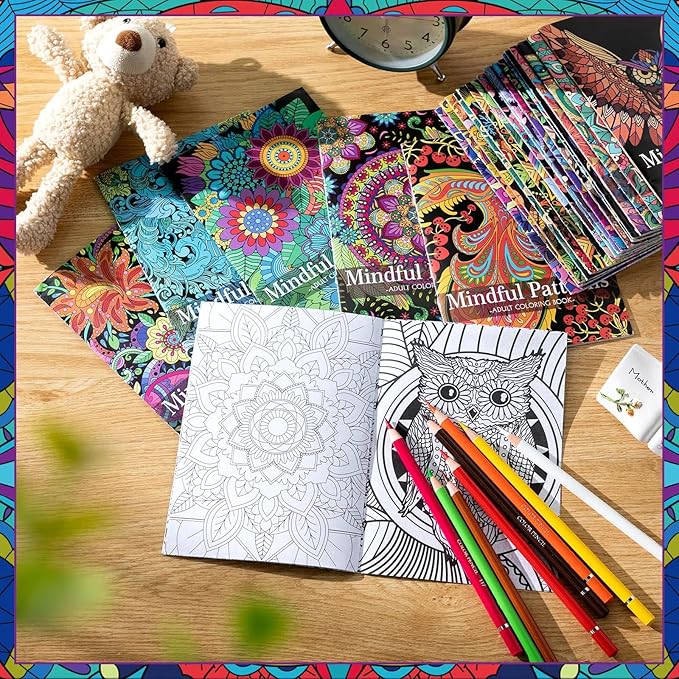 Liliful 24 Pcs Mindful Coloring Book Bulk for Adult DIY Art Stress Relief Drawing Book with Relaxing Mindfulness Patterns for Adults, Party Favors, Goodie Bag Filler and Holiday Gifts