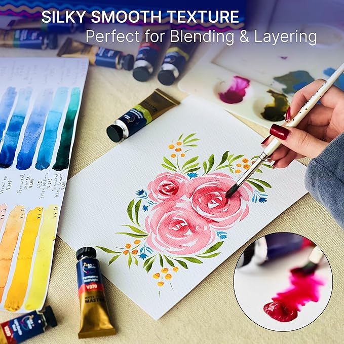 Watercolor Paint Set 12 Colors 15ml Tubes, High-Pigment Watercolors, Smooth Blending & Transparency, Travel-Friendly, Non-Toxic, Beginner & Hobby Artists
