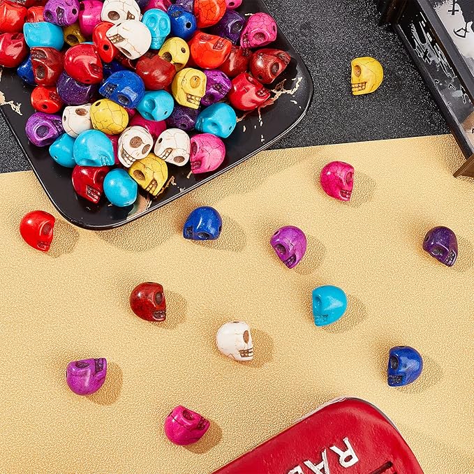 arricraft 120 Pcs 10 Colors Skull Head Beads, Synthesis Turquoise Beads Spacer, Stone Loose Beads for Bracelet Necklace Jewelry DIY Craft Making