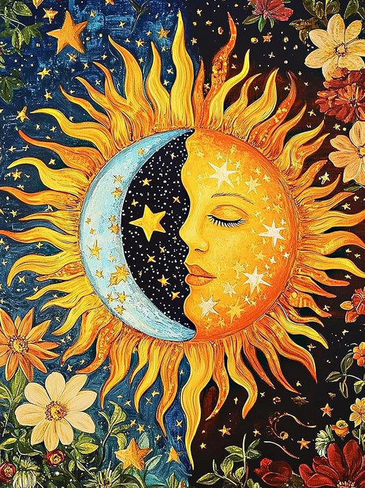igoodom Diamond Art Kits for Adults, Sun and Moon Diamond Painting Kit, Full Drill Round Diamond Art Kits, DIY Gem Art and Crafts for Home Wall Decor Gift 12x16inch