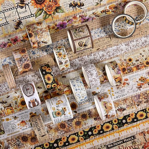 Washi Tape Set 20 Rolls - Vintage Bee Floral Butterfly Botanical Washi Tape Kit, Cute Retro Decorative Tapes for Scrapbooking Supplies,Junk Journal, Bullet Journaling, DIY Art Crafts, Gift Wrapping