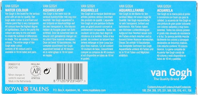 Van Gogh Watercolor Paint Set, 10x10ml Tube Set