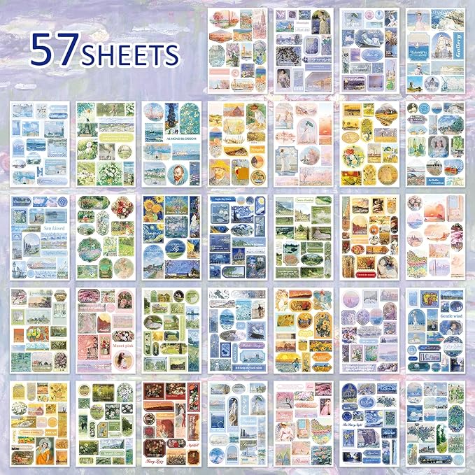 vintage oil painting scrapbook sticker, journaling supplies for junk journal, 500+ scrapbooking washi stickers & 25 ephemera papers art scrapbook supplies for adults teens women girls junk journal