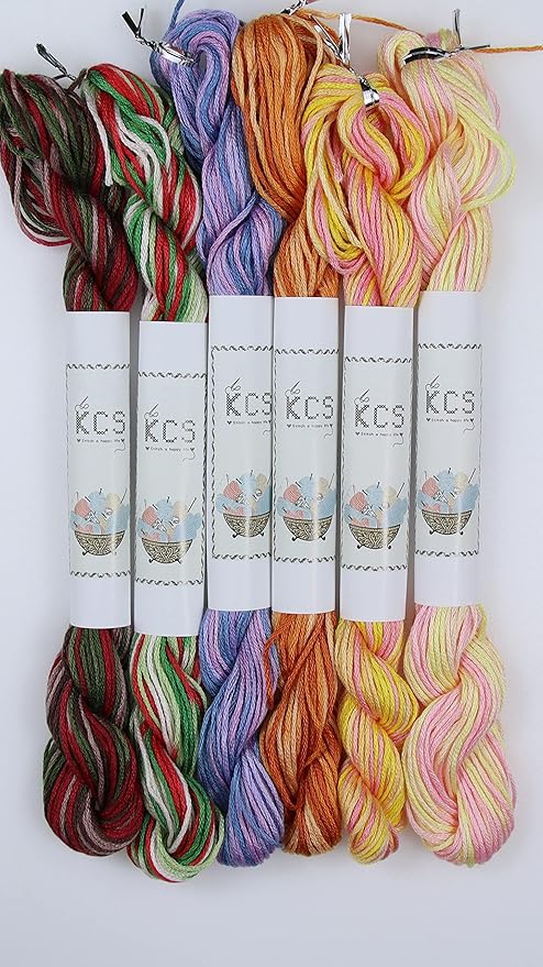 KCS Big skeins of 25 Meters Size 25 Color Variegated Cross Stitch Stranded Threads,6 skeins,10