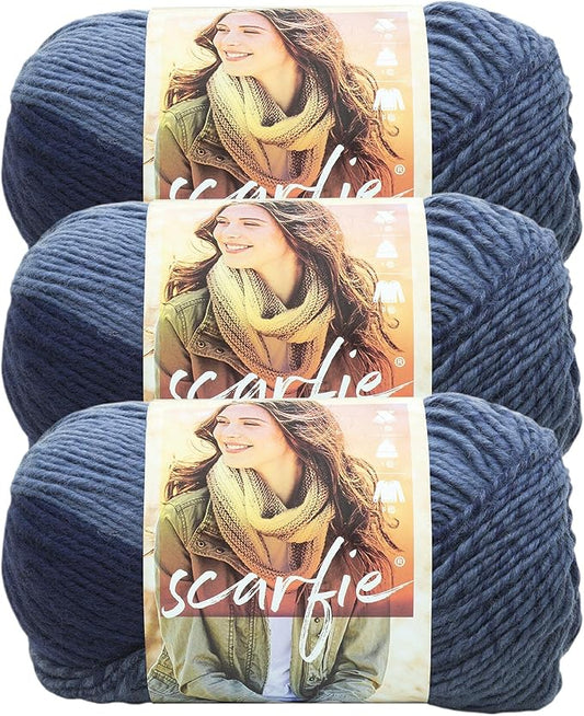(3 Pack) Lion Brand Yarn Scarfie Bulky Yarn, Denim/Navy