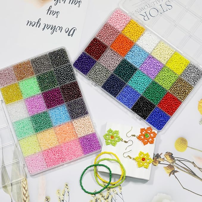 Size 3mm Seed Beads About 14400pcs 48 Colors 8/0 Glass Craft Beads for Making Jewelry Bracelet