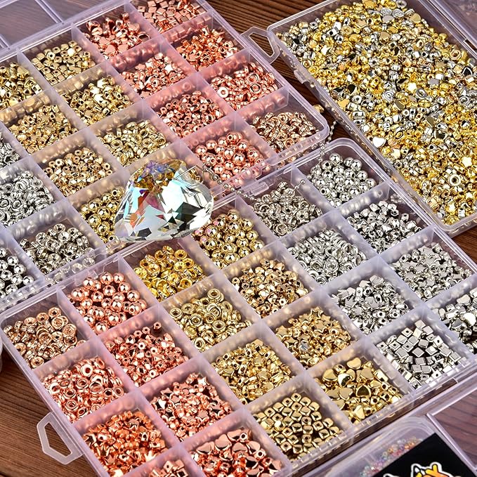 6mm Spacer Beads for Jewelry Making, 3-Color Metallic Mix (Golden, Silvery, Rose Golden) Round Loose Beads, Professional DIY Accessories for Bracelets, Necklaces and Earrings(Three Metallic Colors)