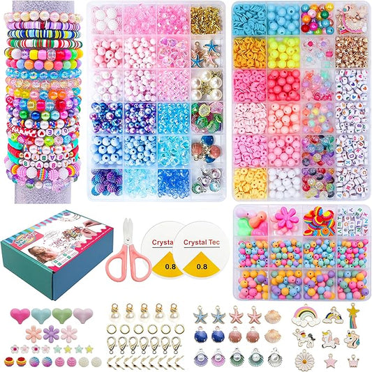jinnbey ocean style pearl bead jewelry making kit, acrylic letters loose beads for necklace bracelet making, with shell starfish pendant cute beads, gifts for kid adults handicraft enthusiasts