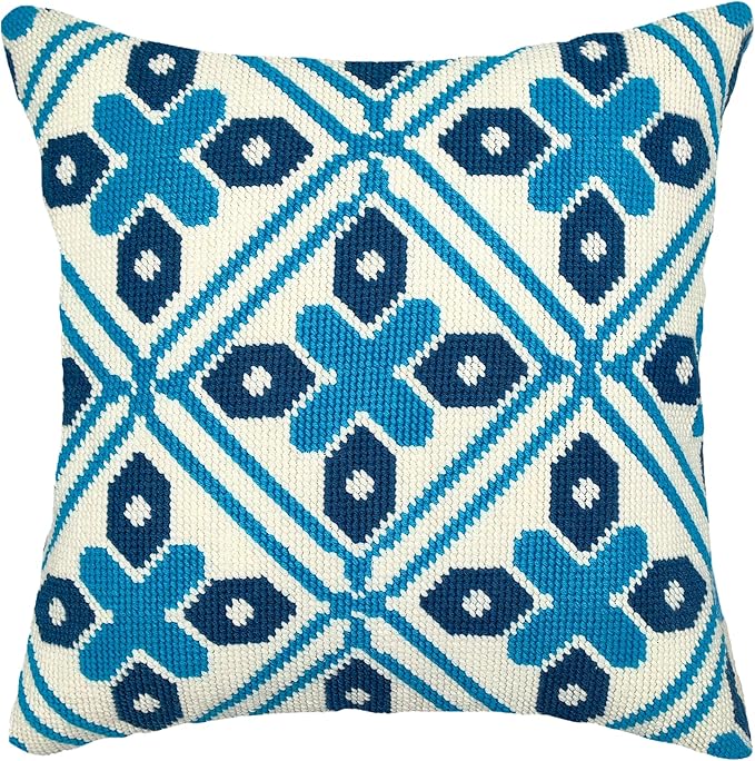 Howie's Needlepoint Needlepoint Kits for Adults, Pillow Front Cross Stitch Kit with Embroidery Pattern on Canvas, Yarn, 2 Needles and Instruction, 16 x 16inch(Ice Window)