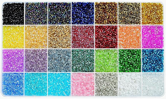 14000Pcs 2.5mm Glass Seed Beads Kit with Large Hole, 28 Colors Uniform Beads for Jewelry Making Supplies, DIY Crafts Bracelets Necklaces Earrings Jewelry Making Kit