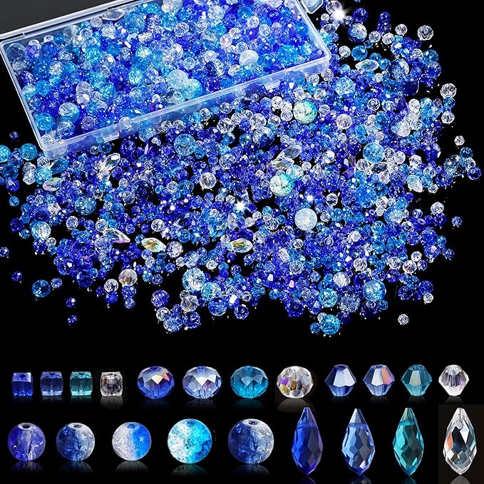 1000pcs Glass Beads for Jewelry Making Colorful Rainbow Craft Crystal Beads with Loose Beads Sparkly Beads for DIY Necklace Bracelet Earring(Blue)