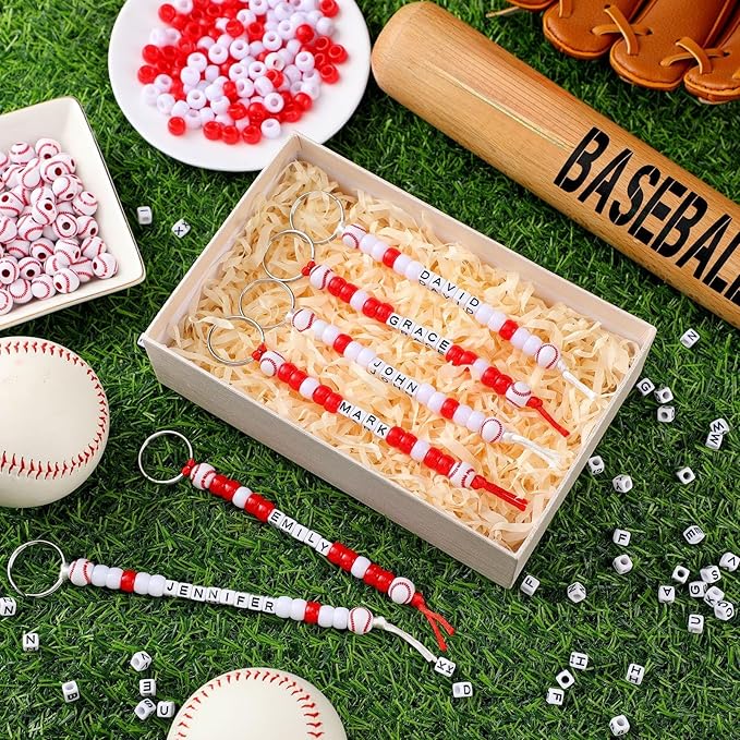 Landical 564 Pcs Baseball Keychain Making Kit DIY Baseball Bead Key Chain Craft Adjustable Sport Letter Bead Charm Sport Theme Party Favor Gift Backpack Accessories Holiday Decoration(Novel Color)