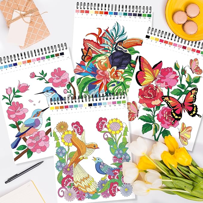 Kalysky Relaxation Adult Coloring Books - Color by Numbers,3 Coloring Books for Adult or Women,Theme - Flower,Butterfly,Animal