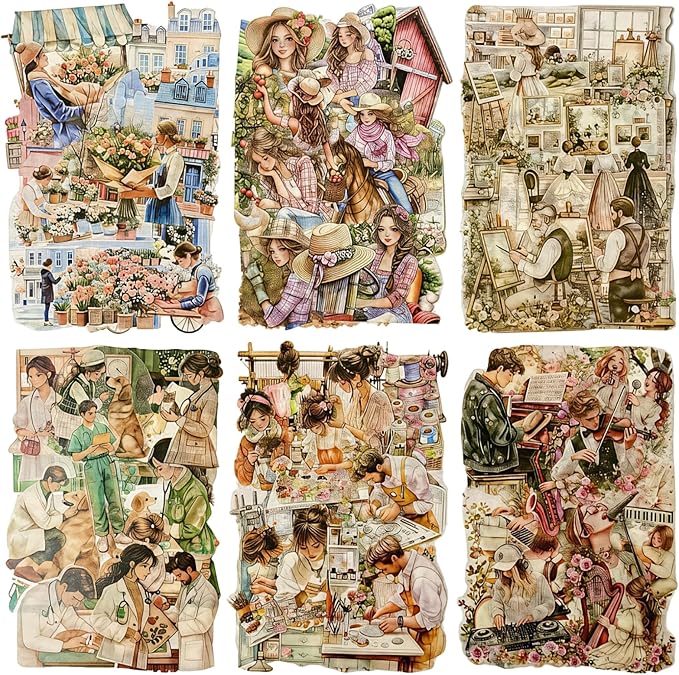 TIAMECH Girl Dreamer Professional PET Stickers - 90 Pcs Countryside Weaving Dream Design, Waterproof Sticker for Journaling & Scrapbooking, Junk Journal Supplies, Ephemera & DIY Crafts