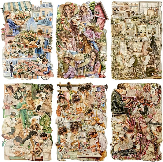 TIAMECH Girl Dreamer Professional PET Stickers - 90 Pcs Countryside Weaving Dream Design, Waterproof Sticker for Journaling & Scrapbooking, Junk Journal Supplies, Ephemera & DIY Crafts
