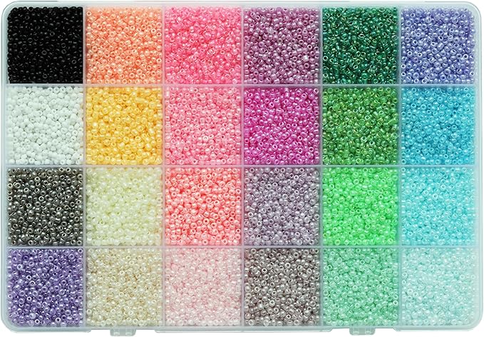 2mm 12/0 Seed Beads Kit - 16800pcs Bulk Glass Beads with Storage Box, 24 Colors (700pcs/Each) for Jewelry Making, DIY Crafts, Clothing Accessories, Handmade Decor