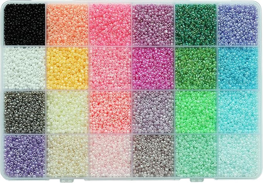 2mm 12/0 Seed Beads Kit - 16800pcs Bulk Glass Beads with Storage Box, 24 Colors (700pcs/Each) for Jewelry Making, DIY Crafts, Clothing Accessories, Handmade Decor