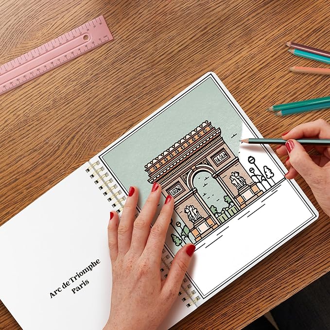 Beautiful Adult Coloring Book Set of 2 for Relaxation - Inspirational Adventures and Sightseeing Spots for The Spirit of Wanderlust - Perfect Stress-Relieving Gift for Women