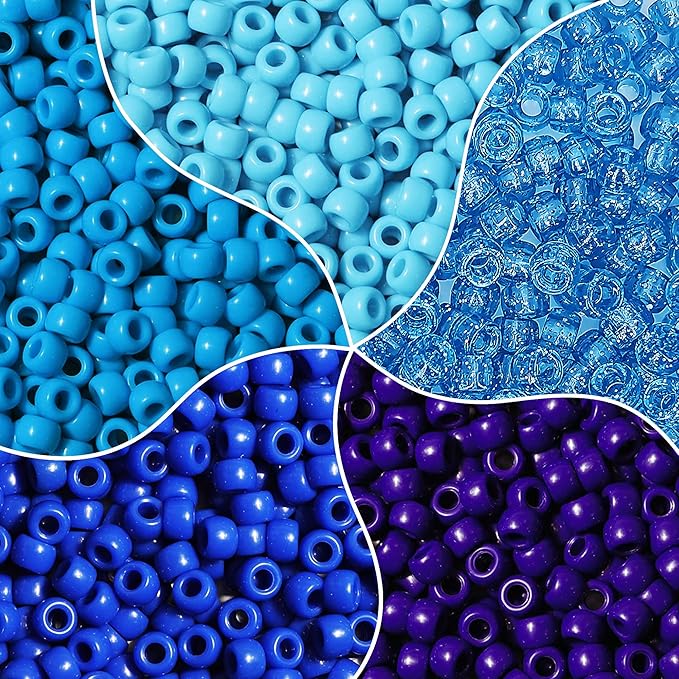 MIIIM 1000PCS 6x9mm Pony Beads Bulk, 5 Styles Blue Pony Beads for Bracelets Making Kit, Kandi, Hair Braids Crafts for Jewelry Making (Blue)