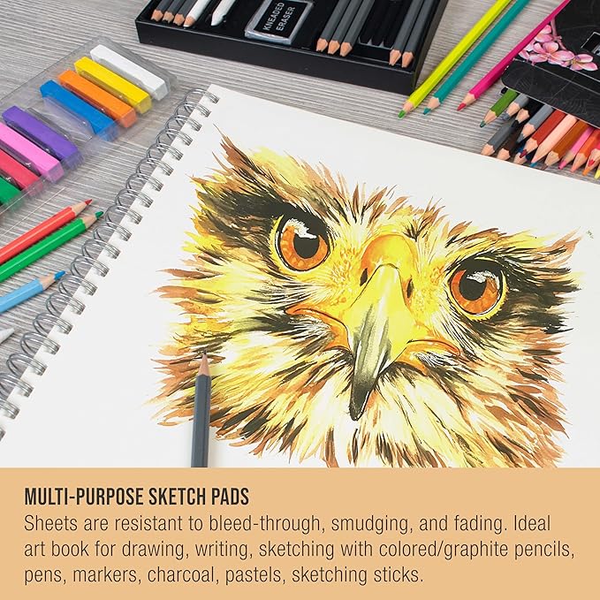u.s. art supply 11”x14 premium heavy-weight paper spiral bound sketch book: 90 pound (160gsm), 30-sheet drawing pad (2 pack)
