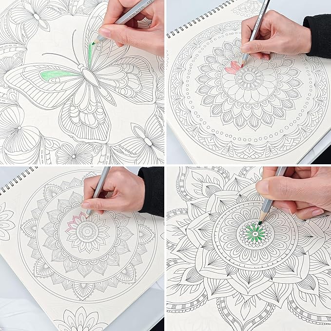 FUN LAVIE Mandala Coloring Book for Adults Relaxation and Teens Stress Relief, Spiral Coloring Book for Women, Spiral Bound Mindfulness Stress-Free Patterns for Adult, Large Print Coloring for Men