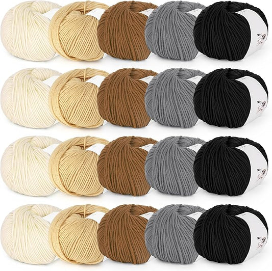 katech 20 skeins cotton yarn for crocheting-55% cotton 45% acrylic-4 medium (worsted)-super soft milk cotton yarn-great crochet and knitting starter kit for colorful craft（color d）
