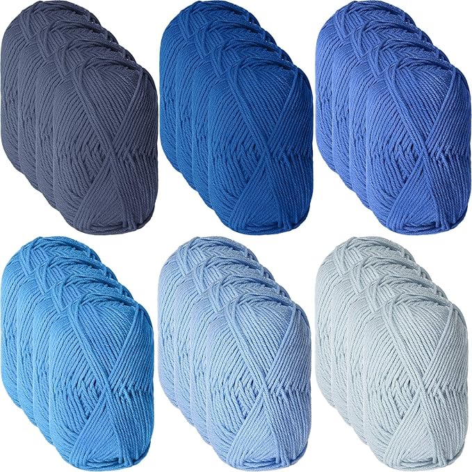 24 Skeins Soft Cotton Yarn Total 2880 Yards Assorted Colors Yarn for Crocheting and Knitting 4 Ply Acrylic Gauze for DIY Crafts Project, Each Skein 1.76 Oz/120 Yard(Blue Series)