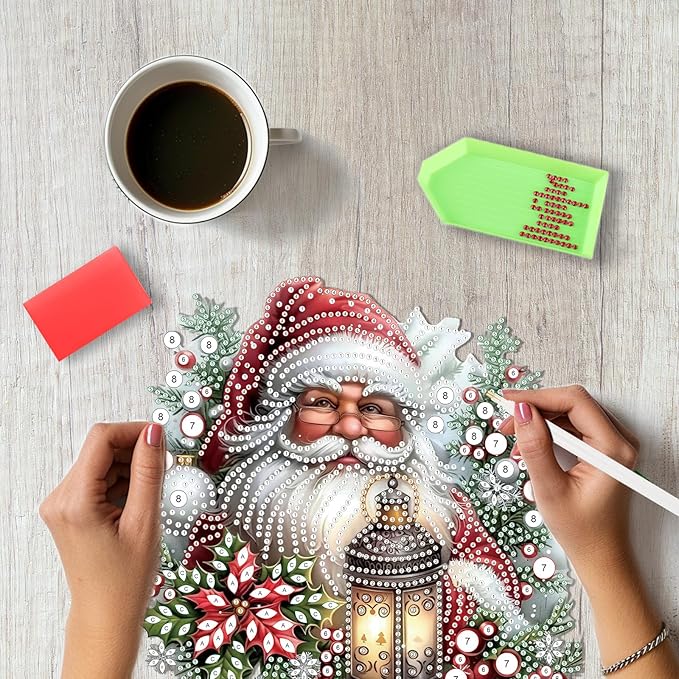 SENQAO Santa Claus Diamond Art Hanging Kits for Adults Kids, Christmas Diamond Art Suncatchers, 5D Special Shape Diamond Painting Pendant Window Ornament Gifts for Home Garden Door Wall Decor
