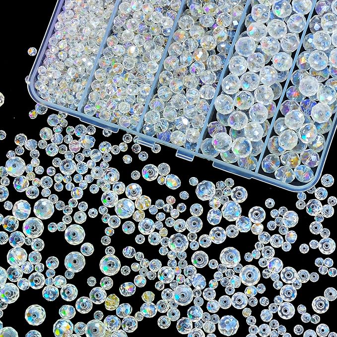 laopottbeads 800pcs 4/6/8/10mm crystal glass beads for jewelry making beads for bracelets necklace pendants making supplies(white ab color)