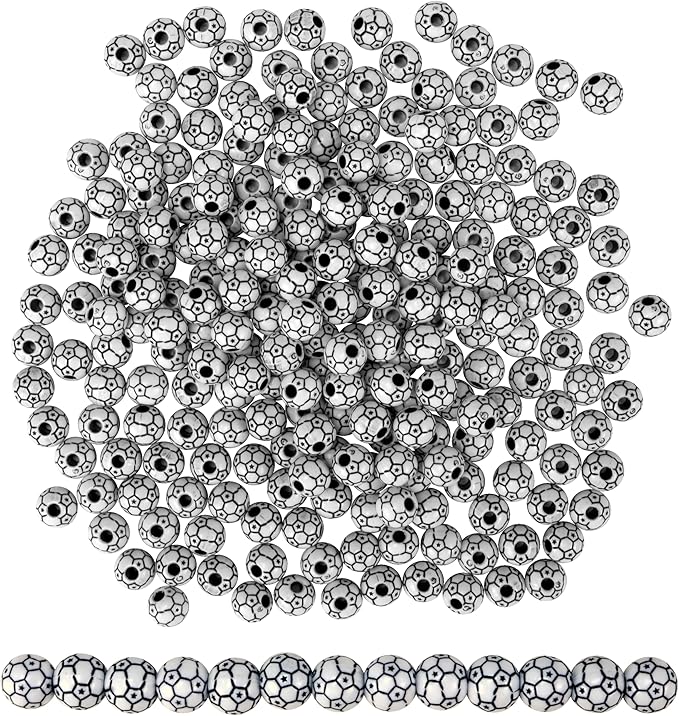 Iconikal 240-Count Acrylic Beads, 12mm Round Plastic Craft Beads for Bracelets, Necklaces, Keychains & Lanyards (Soccer Balls)