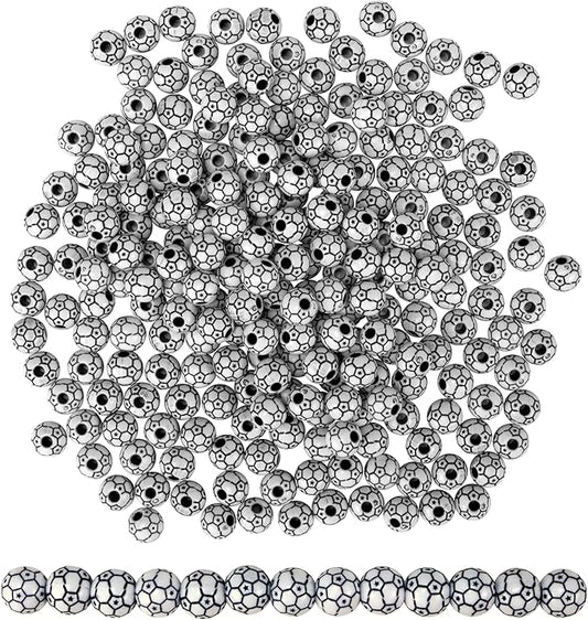 Iconikal 240-Count Acrylic Beads, 12mm Round Plastic Craft Beads for Bracelets, Necklaces, Keychains & Lanyards (Soccer Balls)