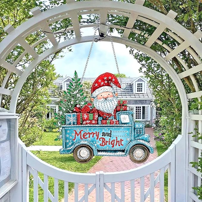 Wergund 5D DIY Christmas Diamond Art Hanging Kits, Hanging Diamond Art Dwarf, Acrylic Special Shaped Rhinestone, Window Hanging Pendants for Home Wall Garden Front Door Outdoor Decor Gift(Christmas)