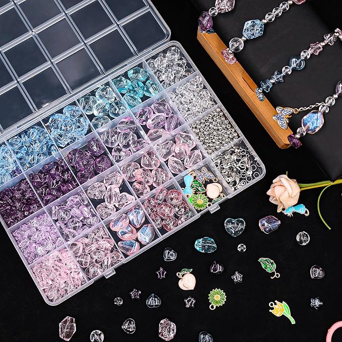 JINNBEY 340PCS Irregular Assorted Acrylic Beads for Bracelet Making, with Flowers Cats Butterfly Kawaii Aesthetic Charm Ornament for Jewelry Making Kit, Keychains, Necklace, Phone Charms, DIY Crafts