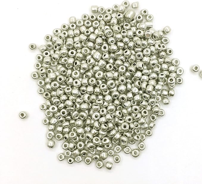 Perlin Glass Seed Beads 3mm 8/0 Round Mini Small Pony Beads 3300pcs for Making Earrings Bracelets Pendants Waist Jewelry DIY Handmade Metallic Color Kit (Silver)