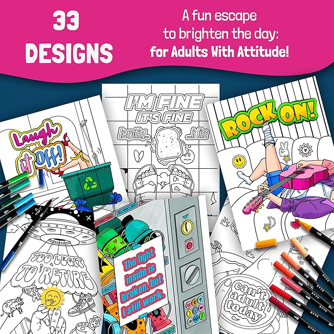RYVE Adult Coloring Book for Women - Self Care, Relaxing, Cancer Care, Chemo Care Package Gifts for Women, Swear Word Coloring Book Funny, Stress Relief and Heal with Humor Gifts for Her