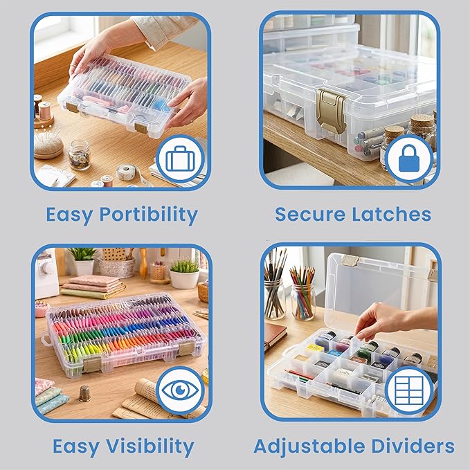 ArtBin Floss Finder Box: Clear Sewing Organizer with 6 Compartments, 12 Dividers, Durable - Perfect for Embroidery Floss and Small Sewing Supplies Storage
