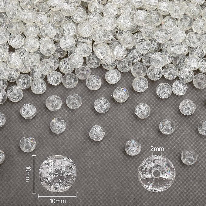 80PCs 10mm White Crackle Glass Beads Bulk, Round Smooth Hole Glass Crystal Beads for Jewelry Making, DIY Bracelets, Necklaces, Bag Charms, Keychains and Craft Projects