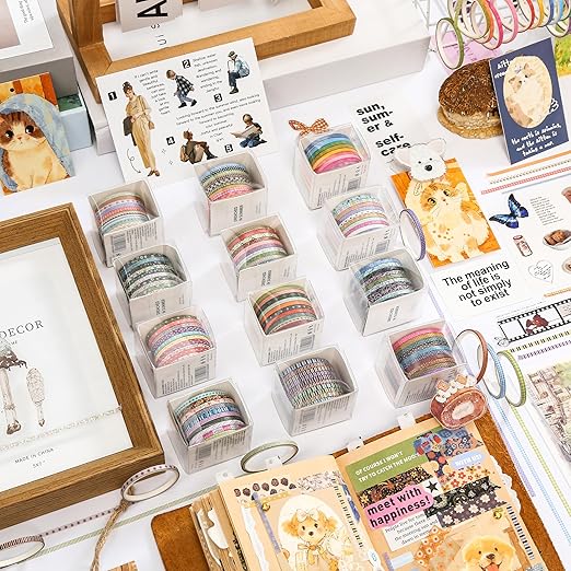 YUBX Skinny Washi Tape Pack 120 Rolls Basic Patterns Decorative Slim Geometric Elegance Masking Tapes for Arts, DIY Crafts, Journals, Planners, Scrapbook, Wrapping