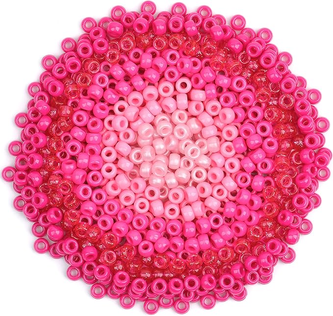 gmma pink red glitter pony beads for bracelet colourful plastic beads for jewelry making valentine's day beads for friendship bracelets 6x9mm beads for diy bracelet necklace party decoration supplies
