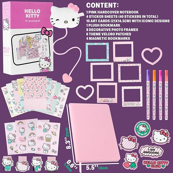 Get Trend Hello Kitty Sanrio Scrapbook Kit for Kids with Notebook, Stickers, Pens, Bookmarks, Frames, Patches, Kawaii Art Supplies, Gifts for Kids (Multi Hello Kitty)