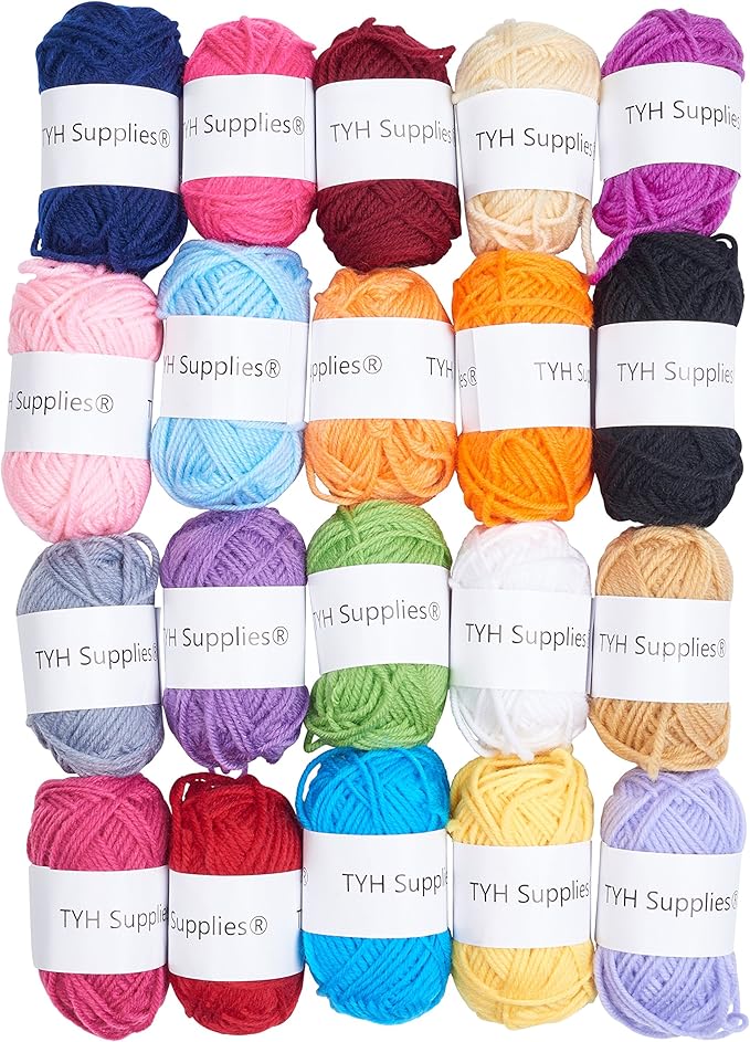 TYH Supplies 20 Mini Acrylic Yarn Skeins | 880 Yard Soft Yarn Medium Weight for Knitting, Crocheting and Craft Projects | 44 Yard Each Skein | Colorful Collection